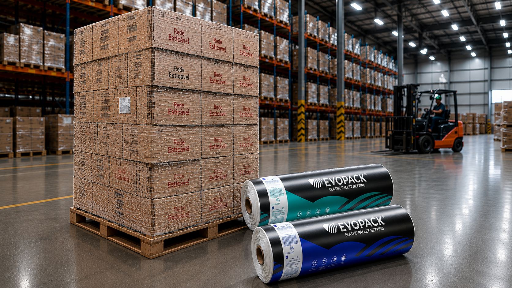 Rede Esticável aplicada em palete industrial